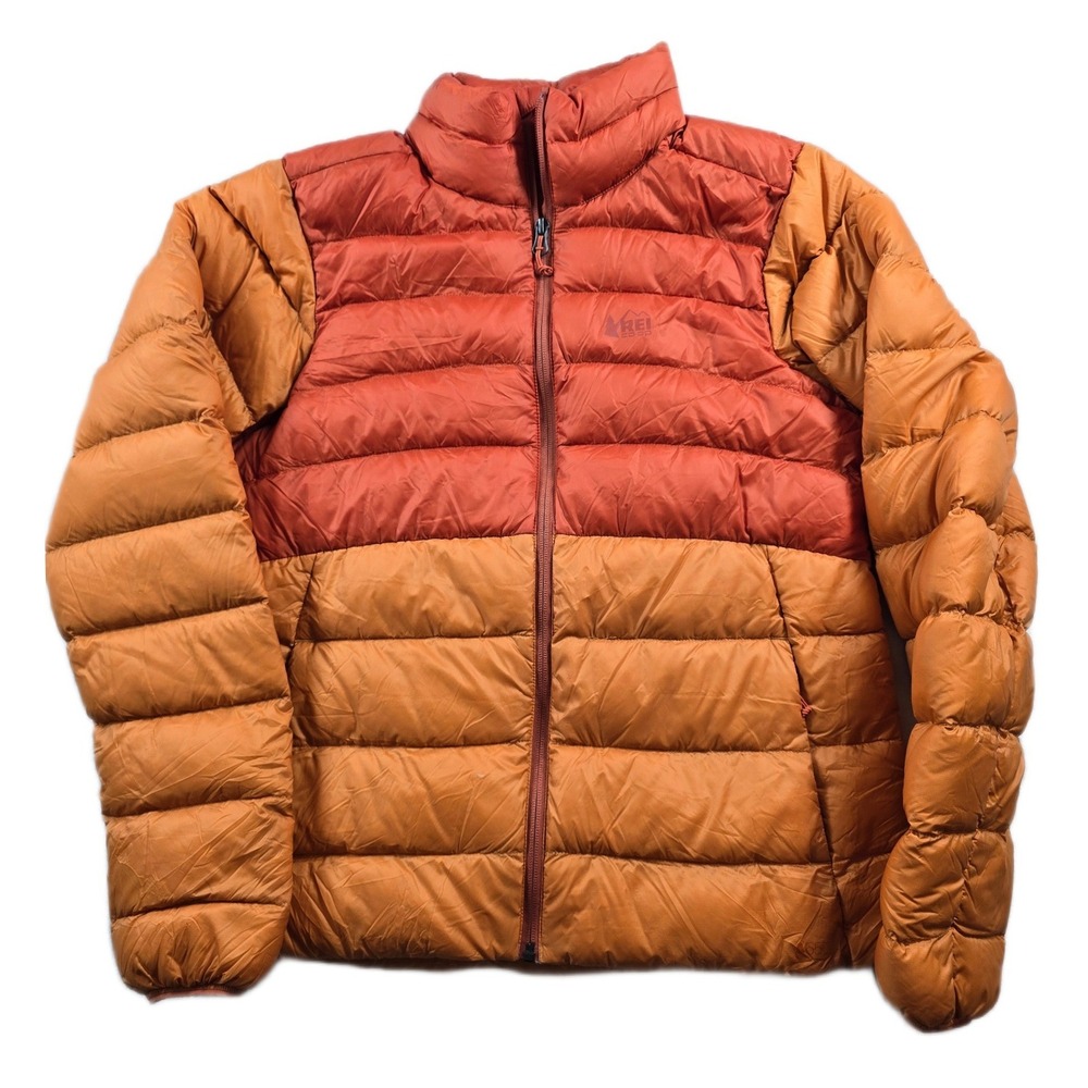 REI Co-op 650 Down Puffer Jacket Womens Medium Rust Orange Colorblock Coat